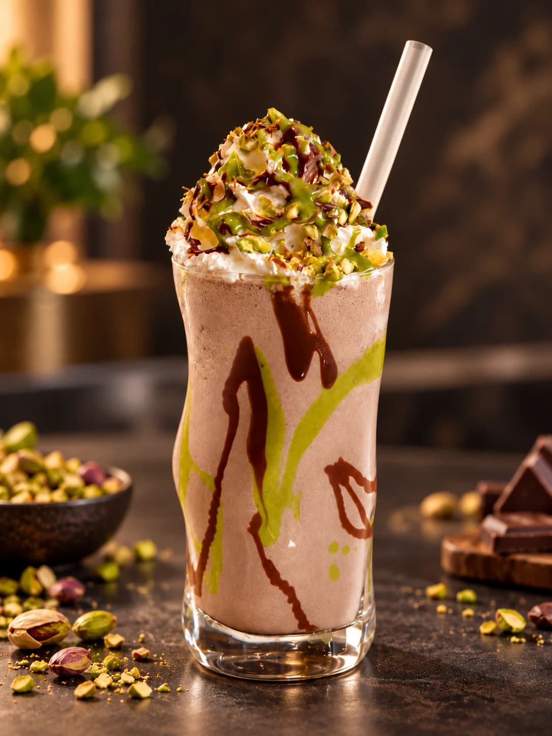 Dubai chocolate and pistachio milkshake